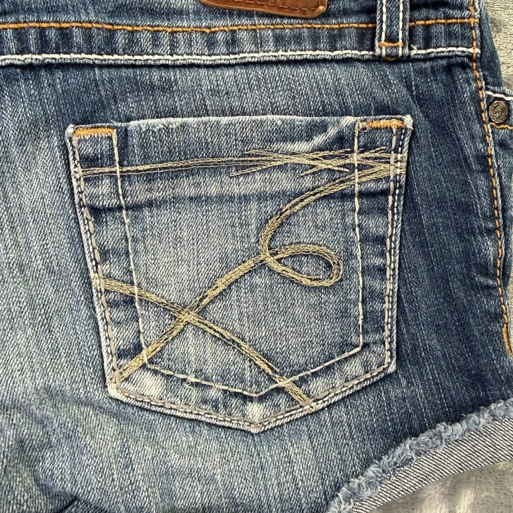BKE Stella Womens Denim Jean Shorts Size 26 Blue Low Rise Frayed Hem